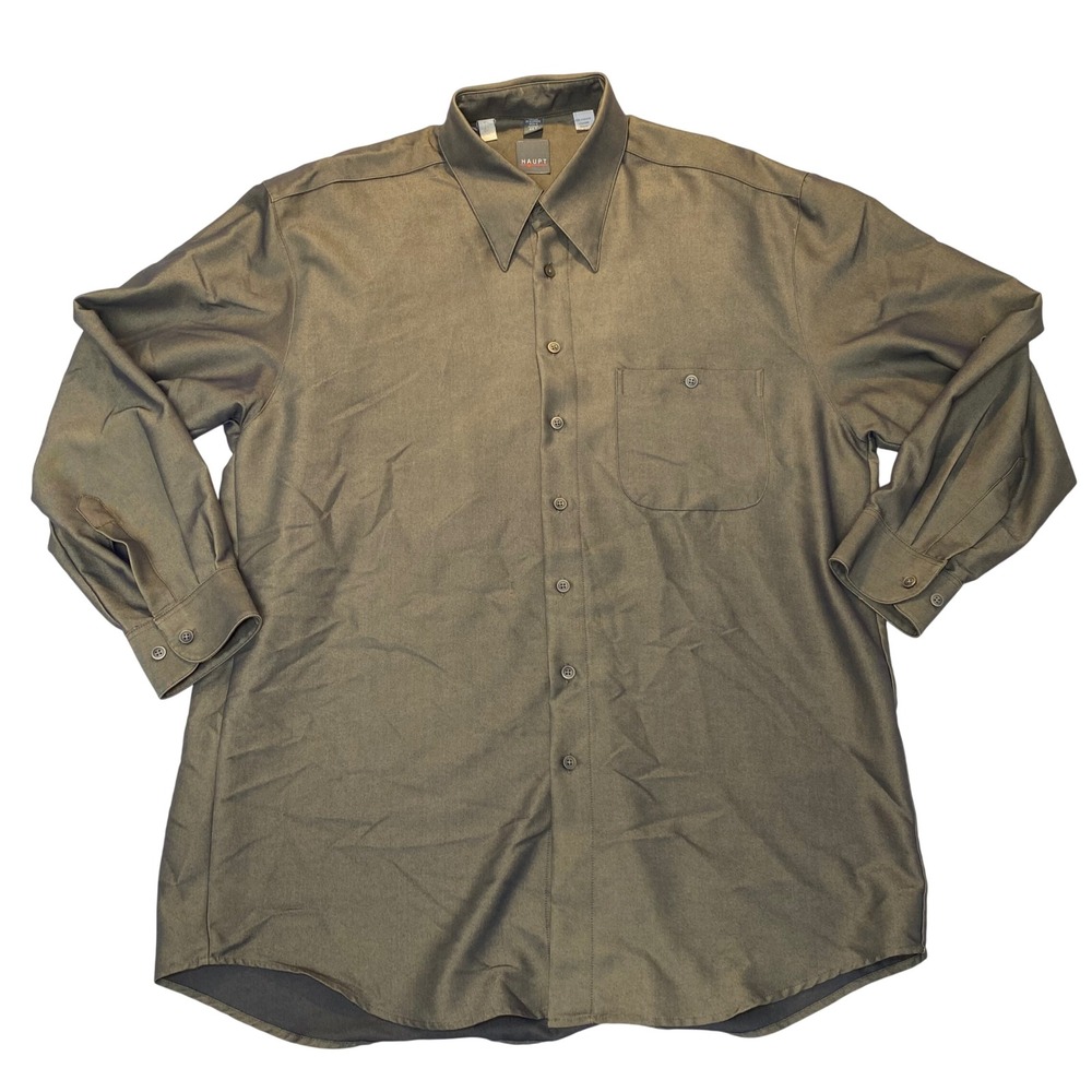 Haupt Mens Button Down Shirt 42 L Olive Green Viscose Blend Made in Germany L/S